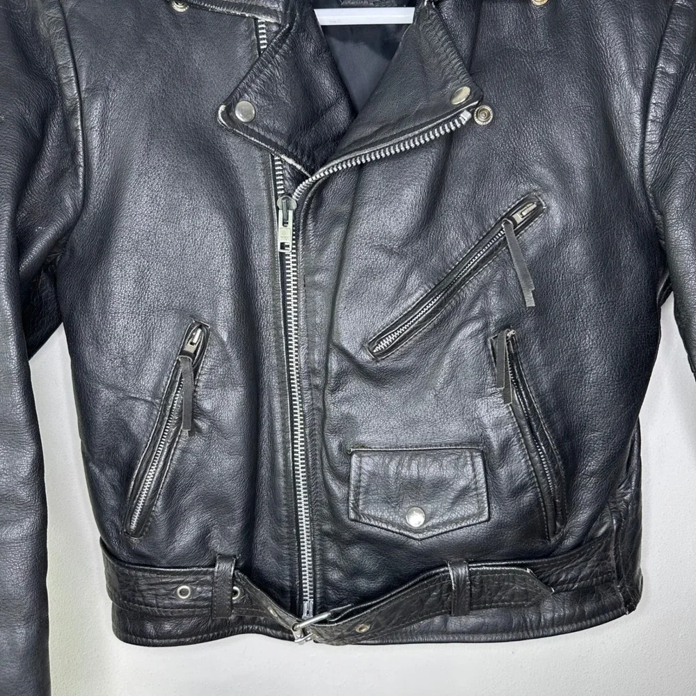 Vintage Wilsons Leather Motorcycle Jacket Mens‎ Small Black Eagle Embossed Biker